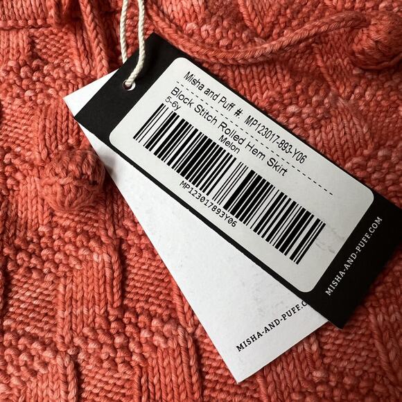 Misha & Puff Block Stitch Roll Hem Skirt In Melon - Picture 3 of 4